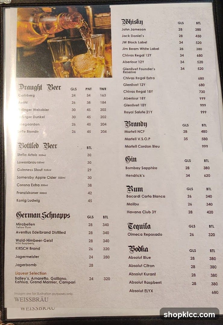 Beer and Spirits Menu