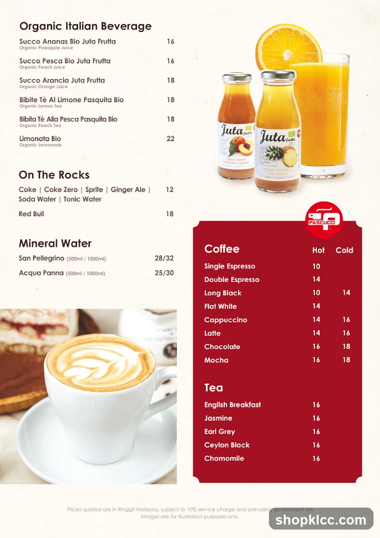 Organic Italian Beverage Menu