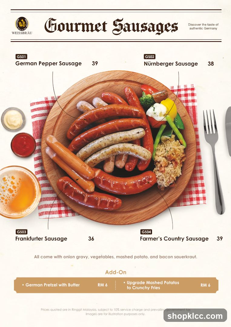 Gourmet Sausages Menu