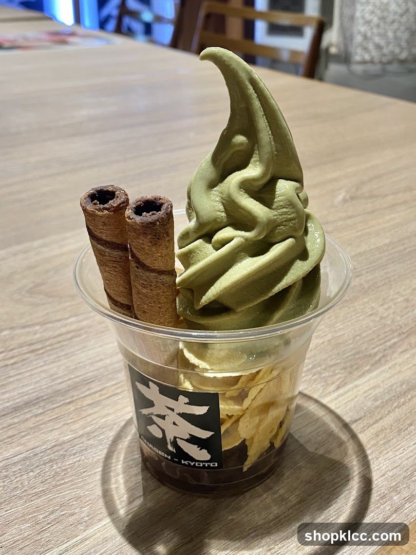 Matcha Soft Serve with Wafer Rolls