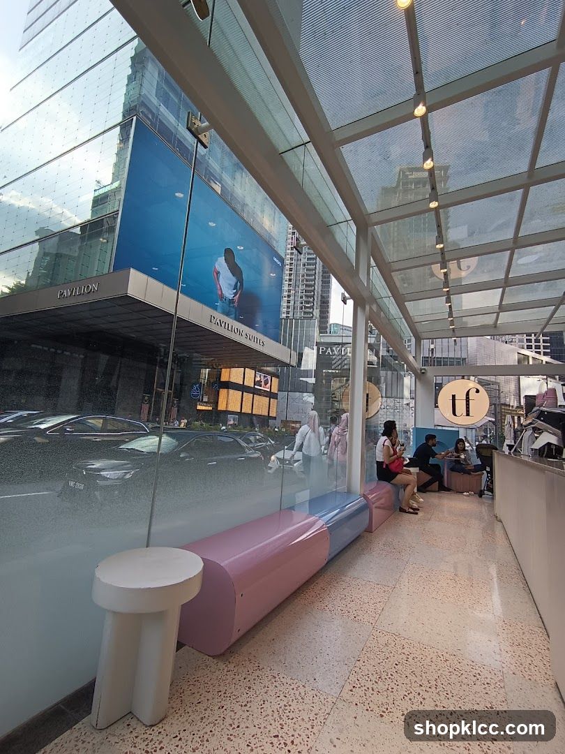 Urban Shopping Area with Pavillion Suites Signage