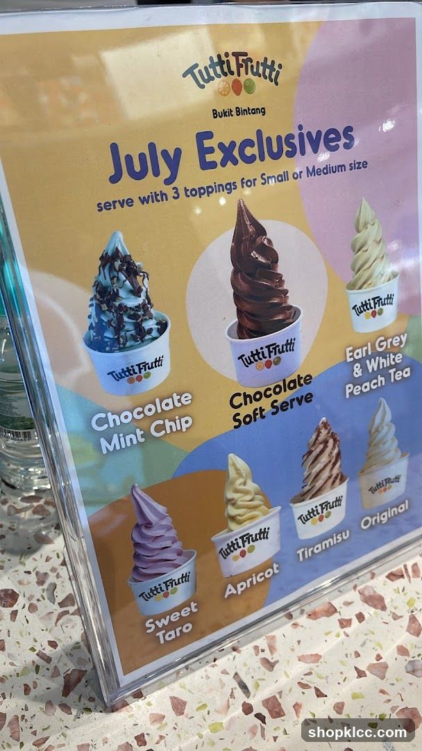 Tutti Frutti July Exclusives Menu Display