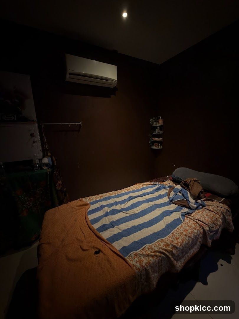 Dimly lit bedroom interior