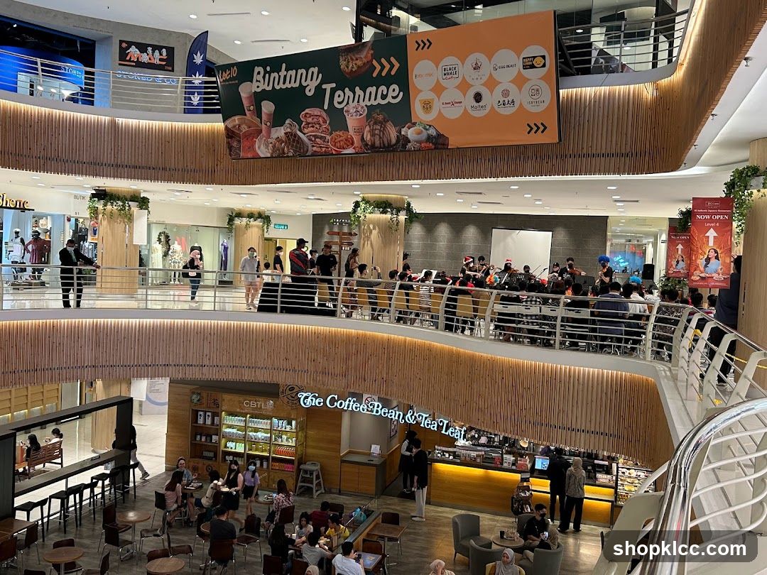 Mall Interior with Coffee Shop and Performance