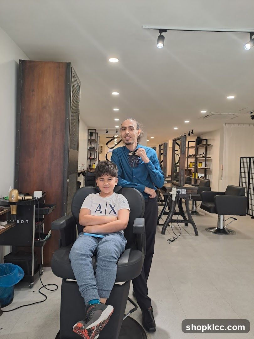 Hair Salon Interior with Child and Stylist