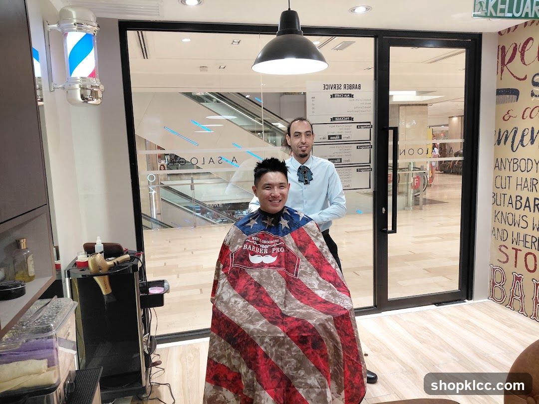 Barber Shop Interior with Customer and Barber