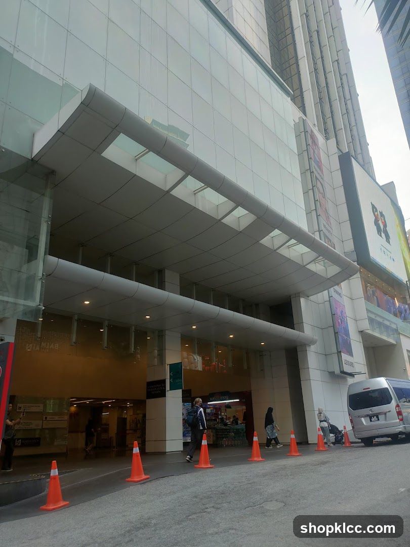 Building Entrance with Orange Cones