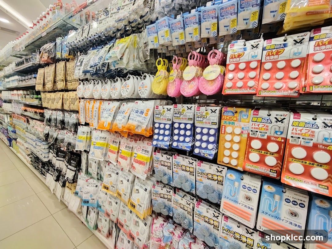 Aisle of household cleaning products in a store