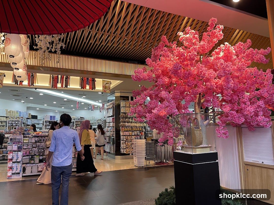 Interior of a store with cherry blossom display