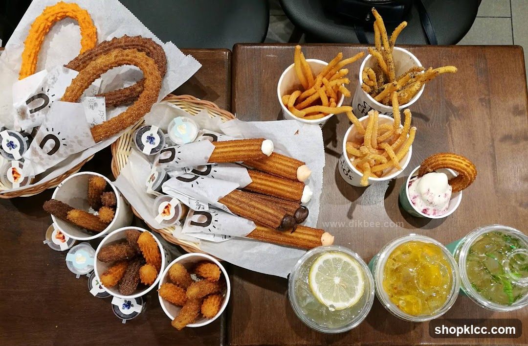 Churro and Fries Spread with Drinks
