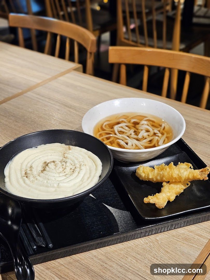 Udon Noodles with Tempura and Mashed Potatoes