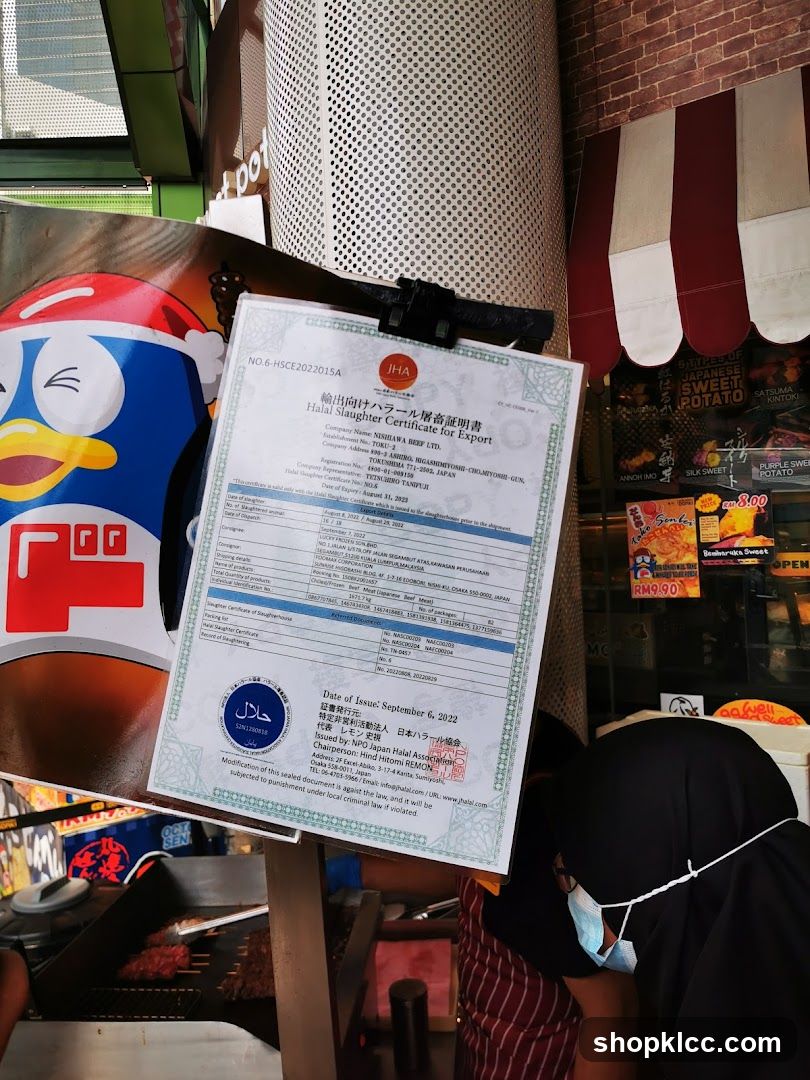 Food stall with certificate display