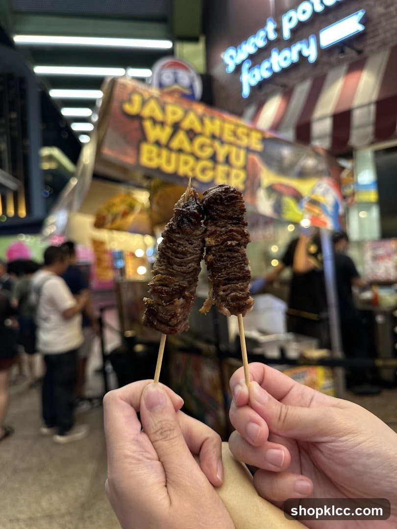 Street Food Scene with Wagyu Burger Signage