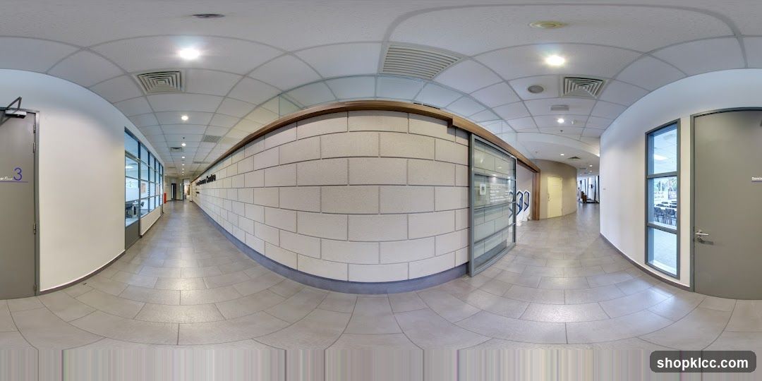 Interior Hallway with Tiled Walls and Glass Doors