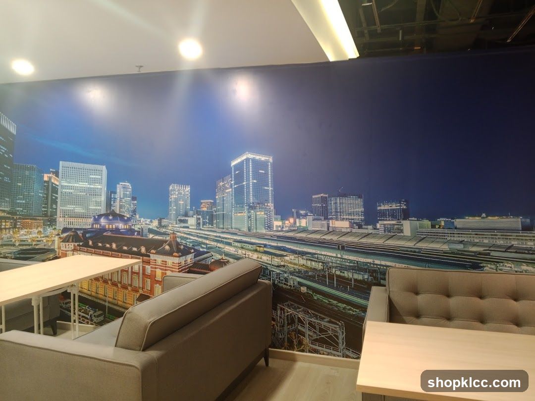 Cityscape Mural and Seating Area