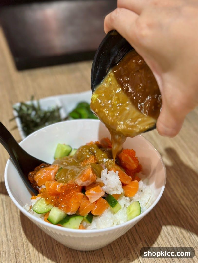 Sushi Bowl with Sauce Pouring