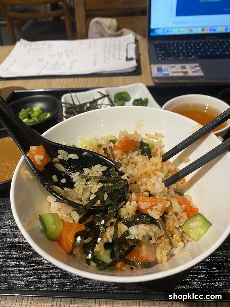 Bowl of Rice with Vegetables and Sesame Oil