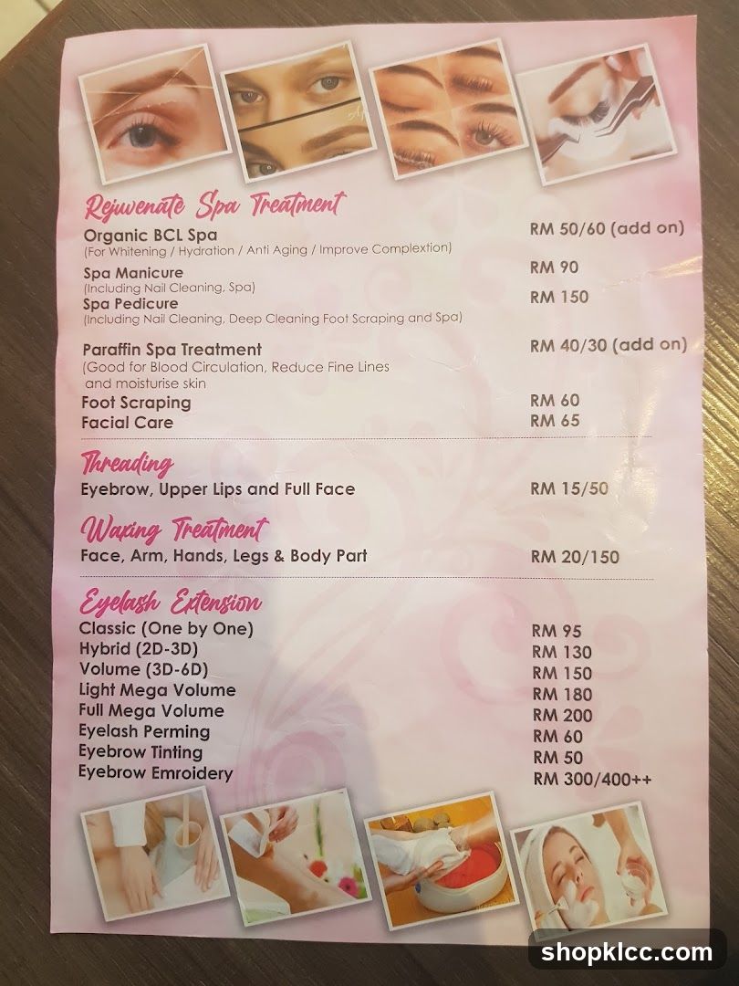 Beauty Spa Menu