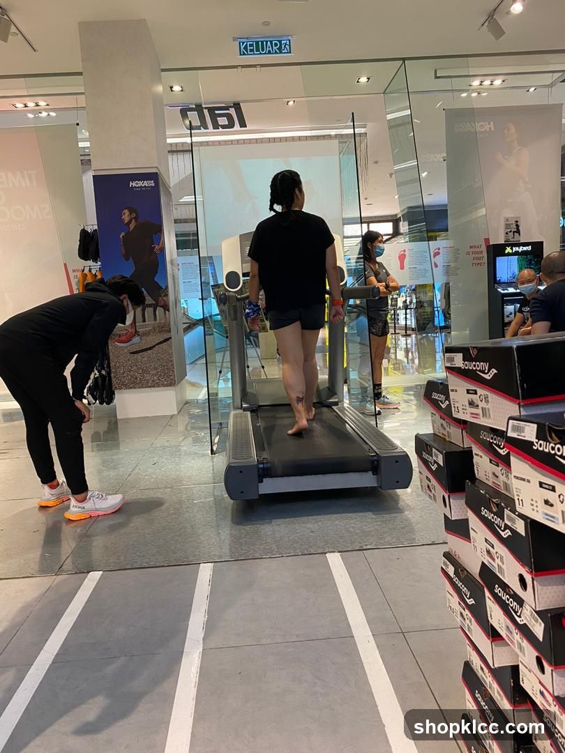 Fitness Store Interior with Treadmill and Shoe Boxes