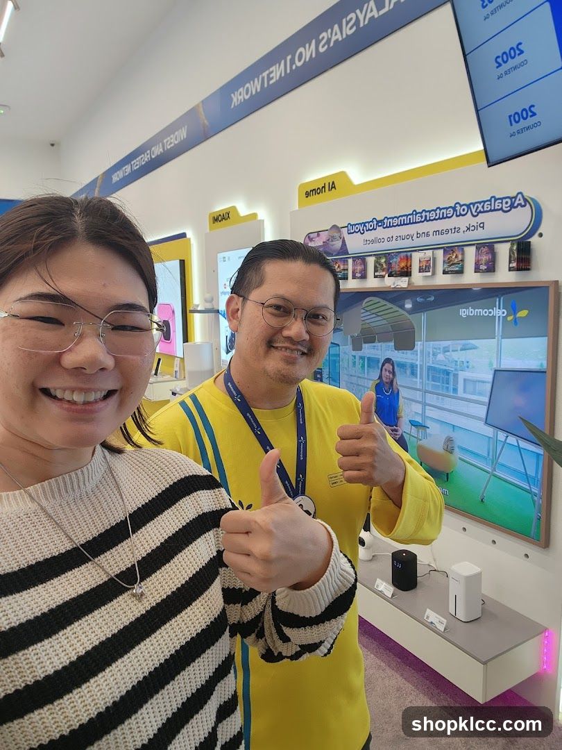 Electronics Store Interior with Staff and Customer