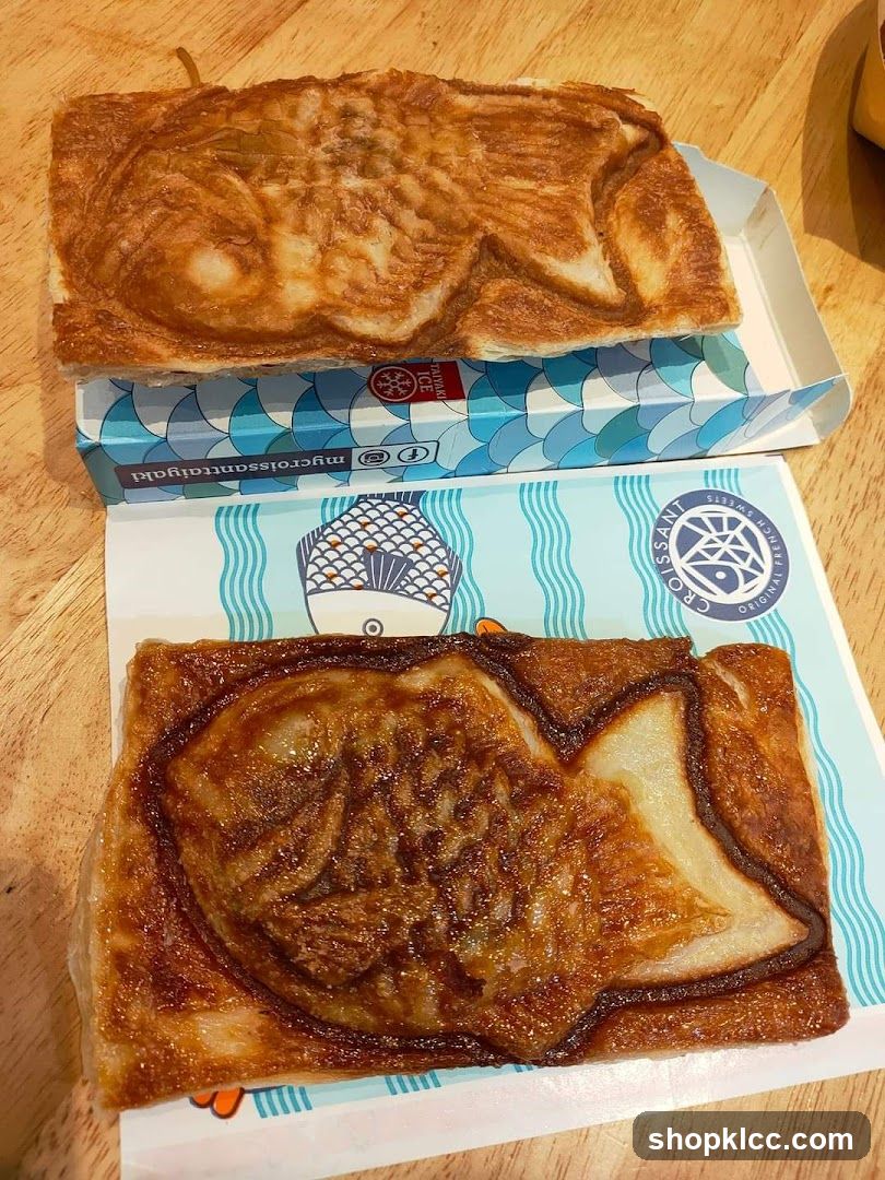 Fish-shaped pastry on branded packaging