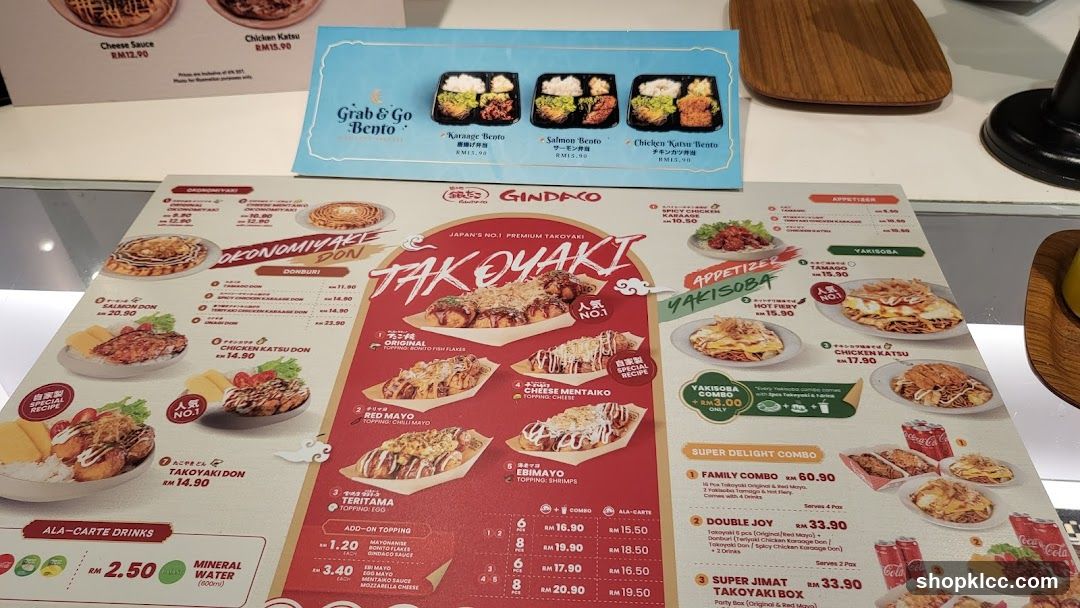 Gindako Takoyaki Menu