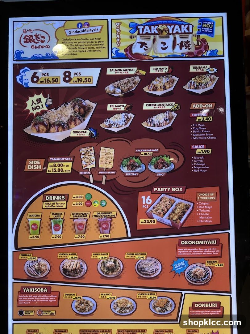 Gindako & Tak-Yaki Menu Board