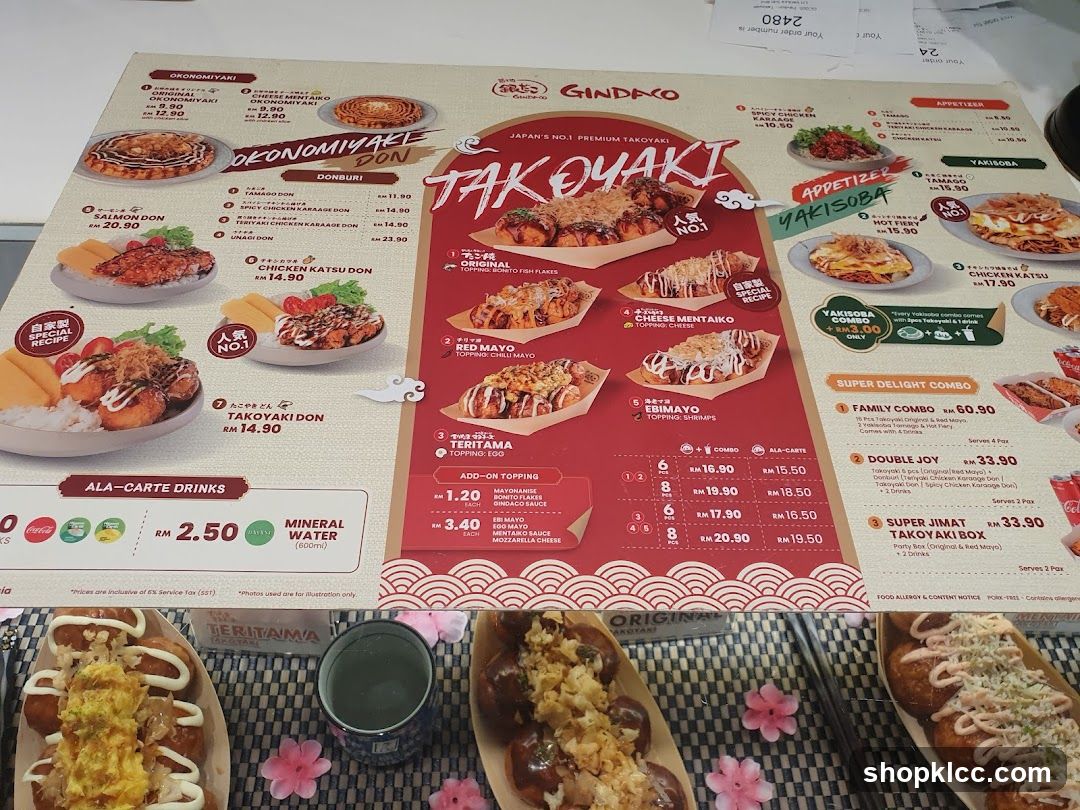 Gindako Takoyaki Menu