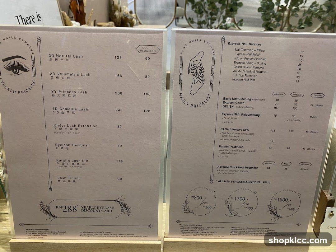 Eyelash & Nail Services Price List