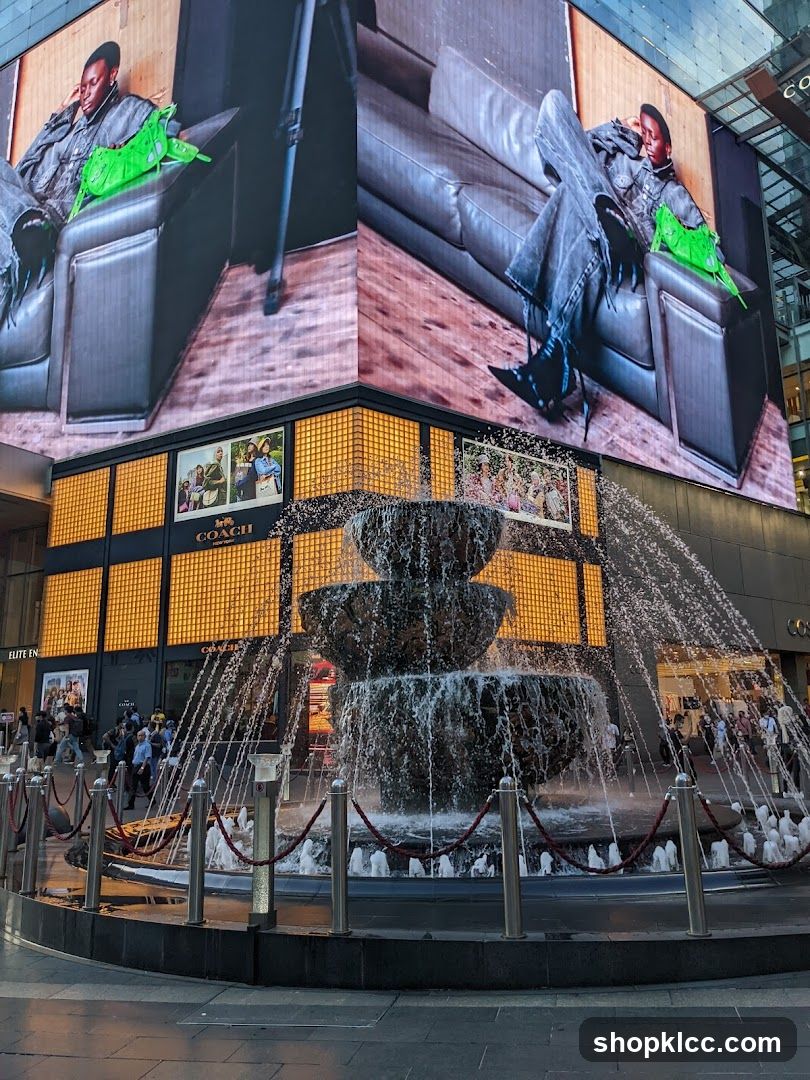 Shopping Mall Exterior with Fountain