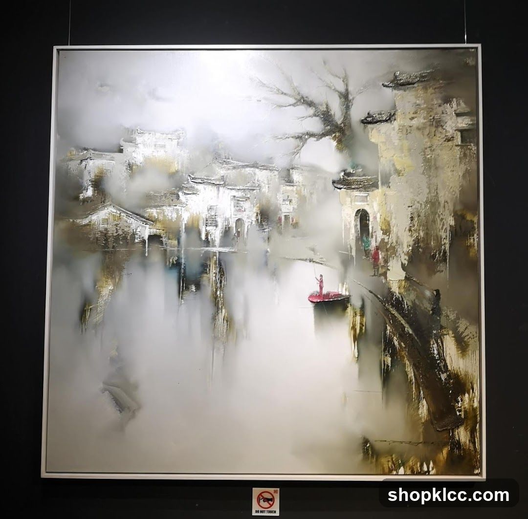 Abstract Painting of a Riverside Village