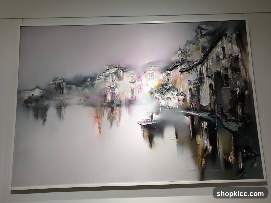 Painting of a riverside village