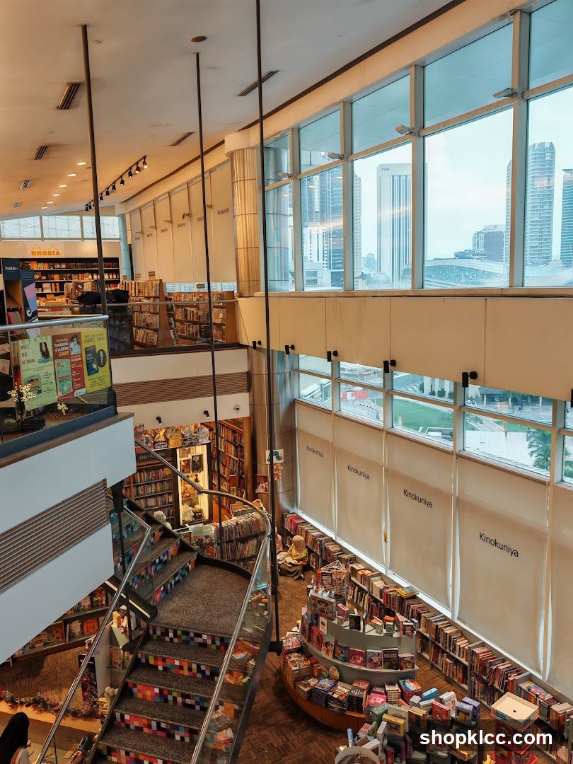 Interior of a multi-level bookstore