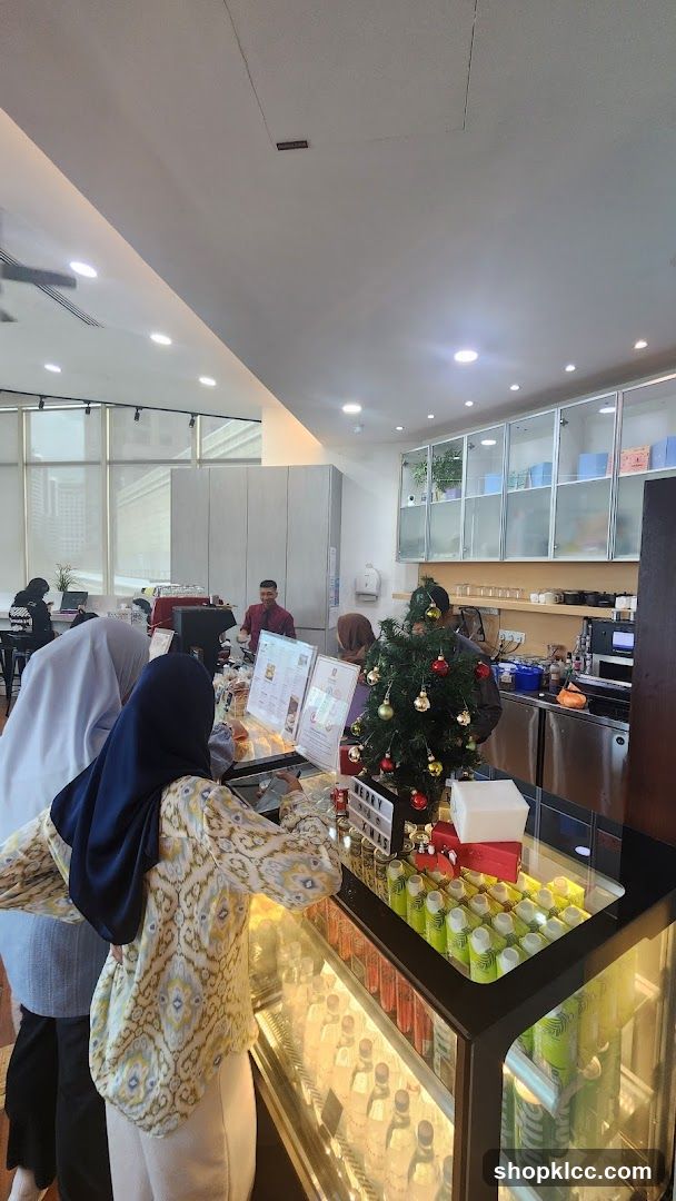 Cafe Interior with Christmas Decorations