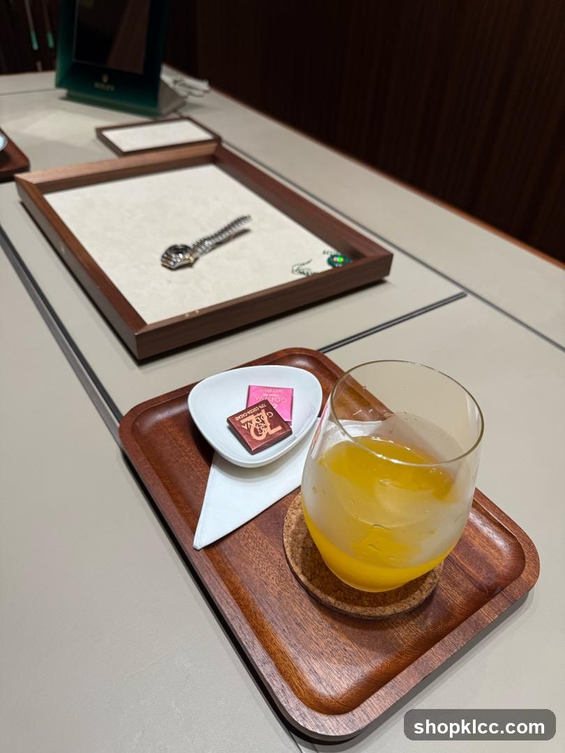 Beverage and chocolates served on a tray