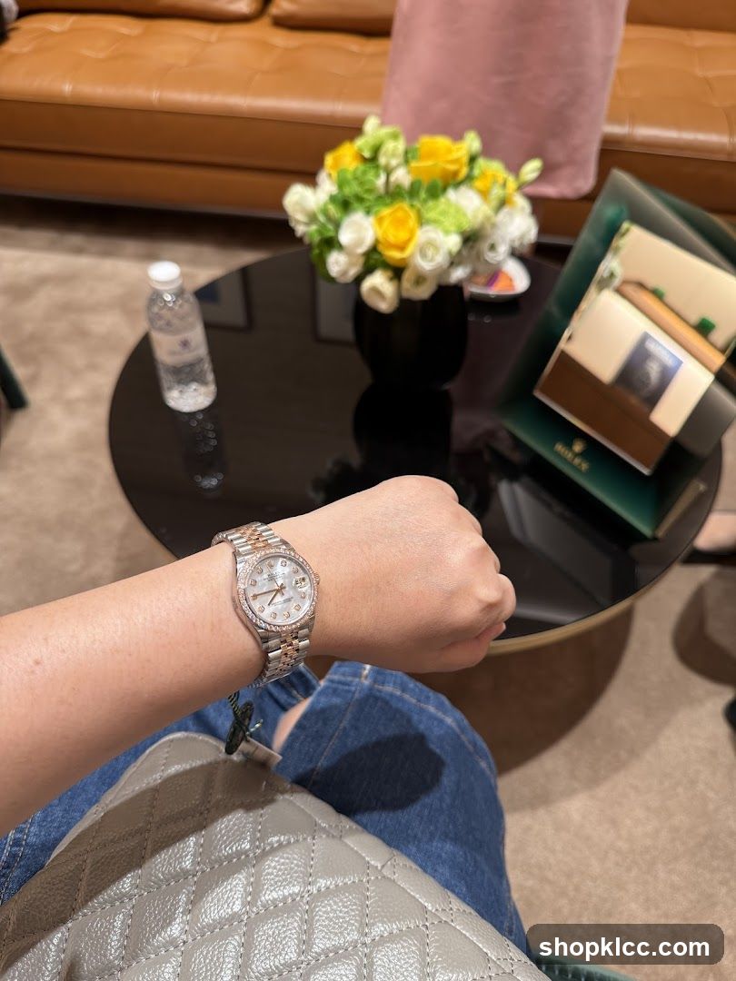 Woman wearing a Rolex watch