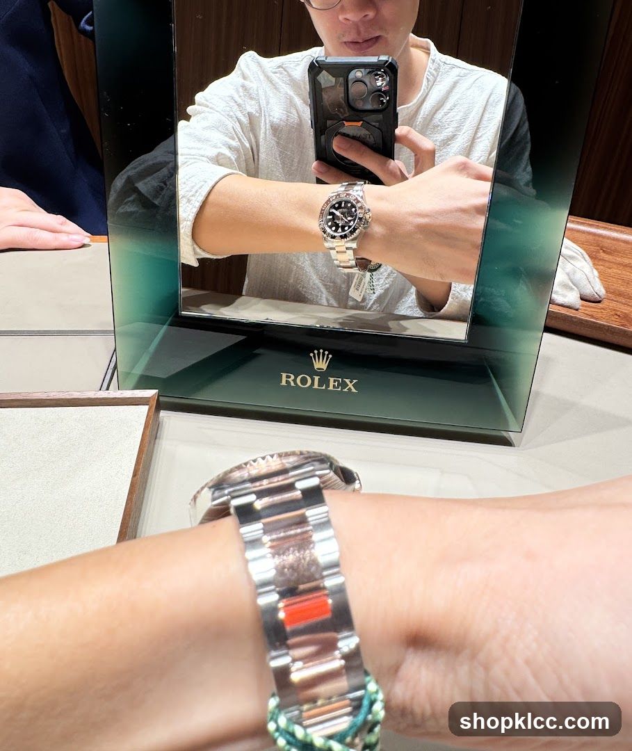 Person trying on a Rolex watch