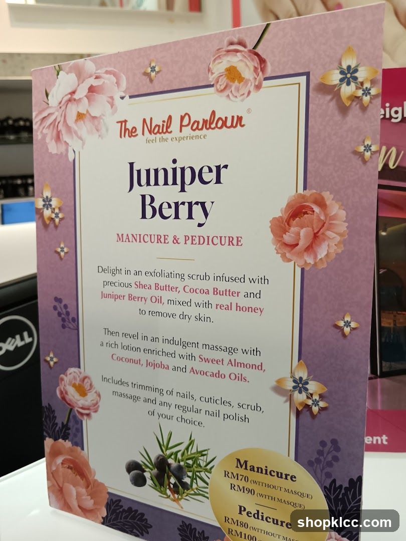 The Nail Parlour Juniper Berry Manicure & Pedicure Menu