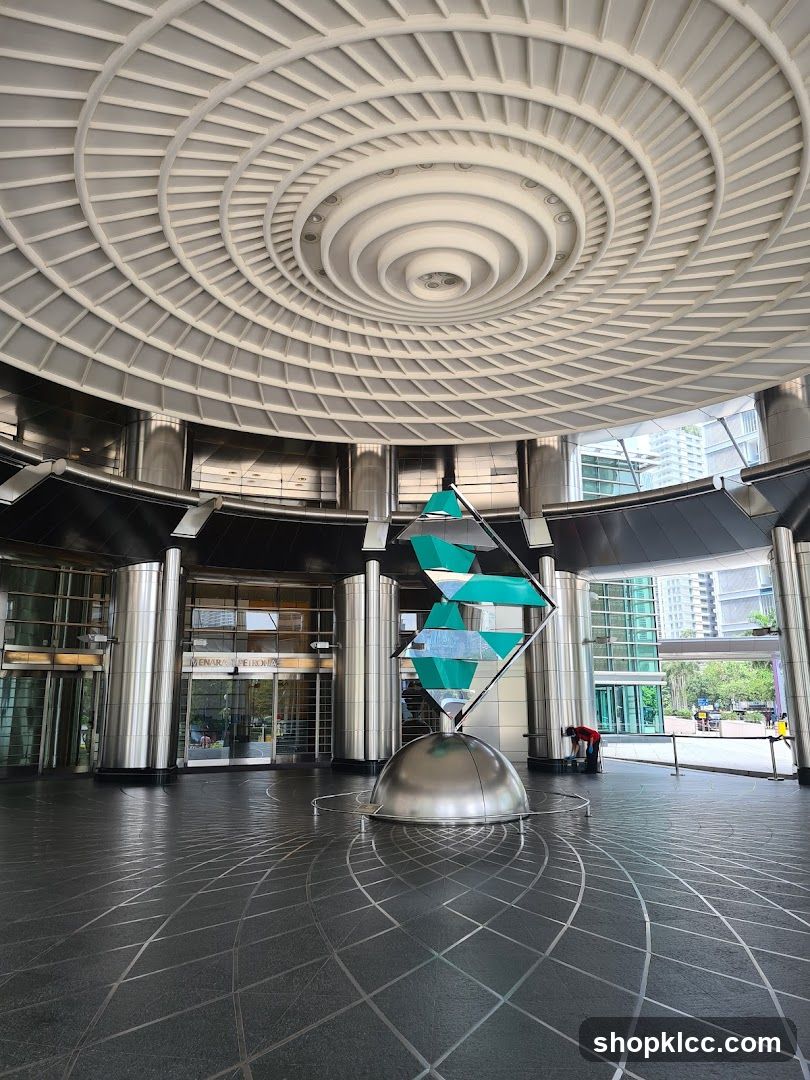 Modern Building Entrance with Sculpture
