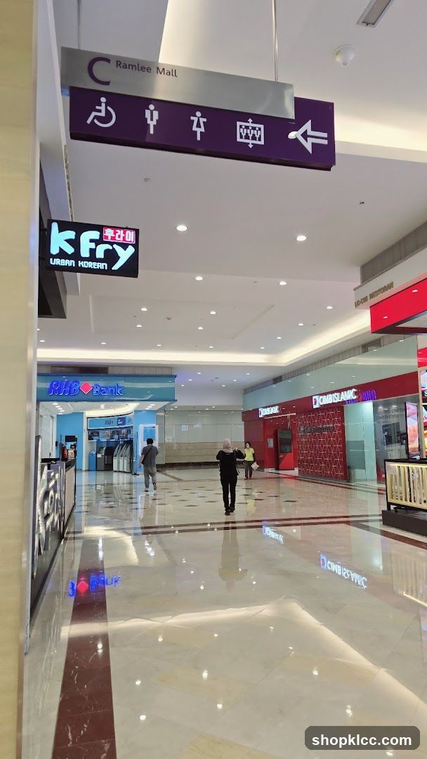 Mall Interior with Shops and Signage