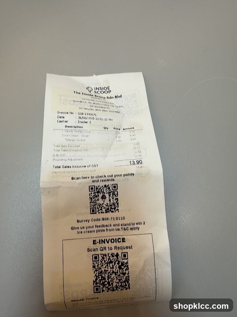 Receipt from Inside Scoop