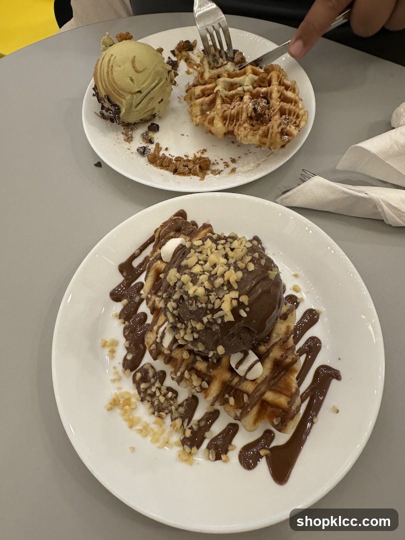 Dessert Plates with Waffles and Ice Cream
