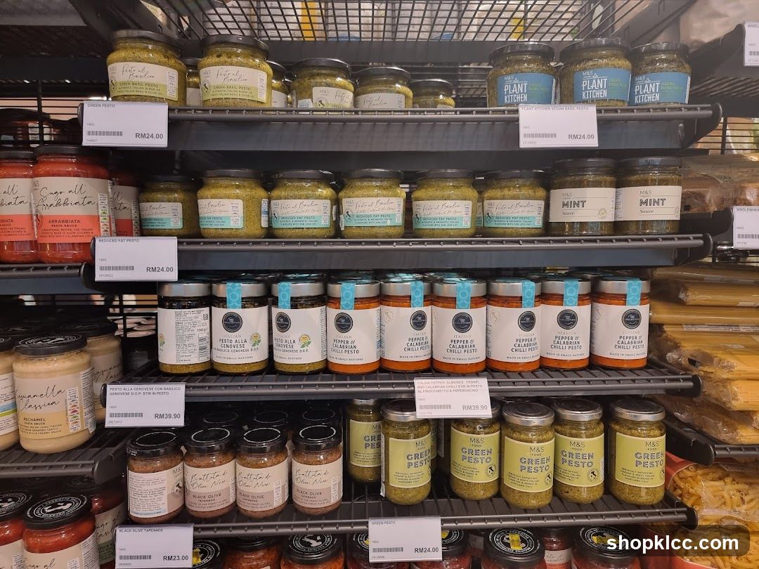 Jars of Pesto and Sauces on Shelves