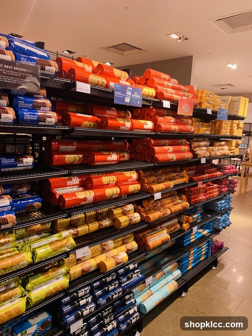 Assortment of Packaged Biscuits on Shelves