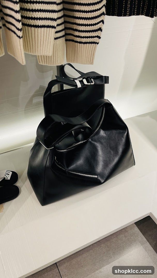 Black Leather Handbags and Striped Sweaters