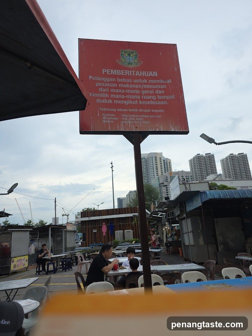 Outdoor food court with a notice board