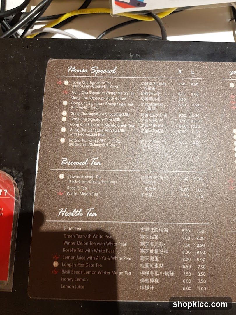 Gong Cha Menu