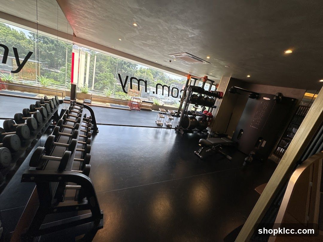 Gym Interior with Dumbbells and Equipment