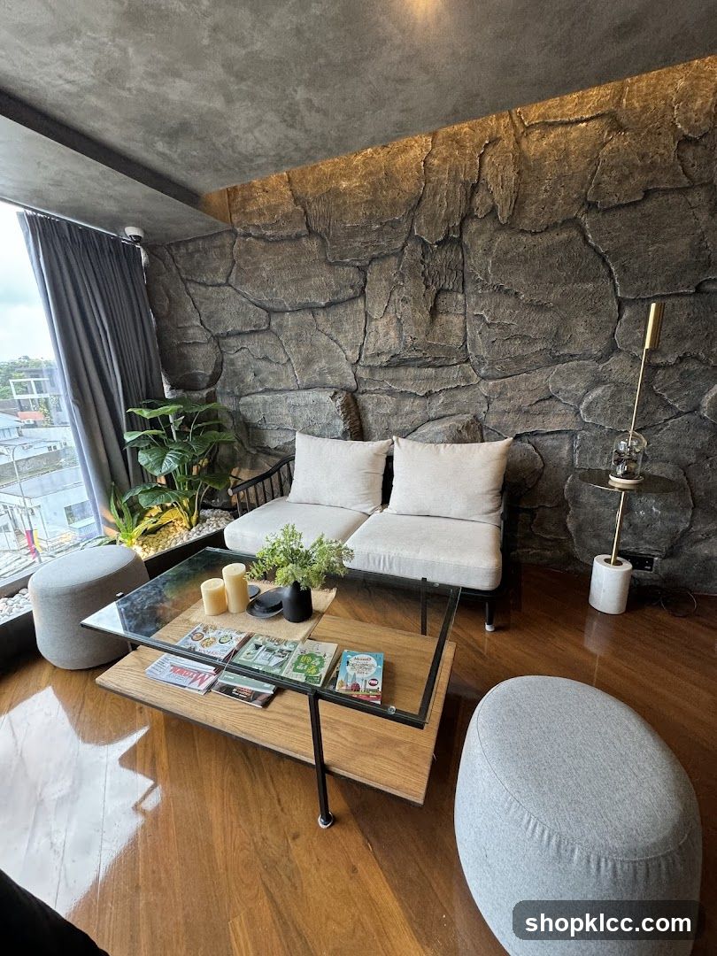 Modern Lounge Area with Stone Wall