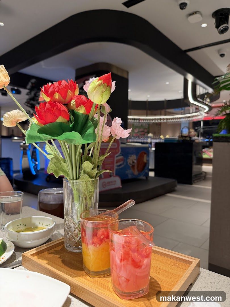 Table Setting with Drinks and Flowers